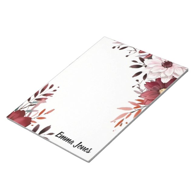 Elegant Watercolor Floral Personalized Stationary Notepad (Angled)