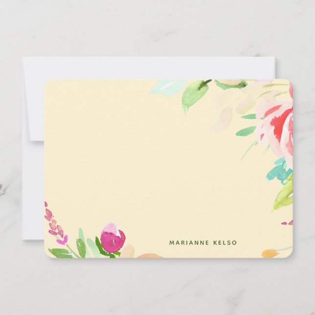 Elegant Watercolor Floral Personalized Yellow Card (Front)