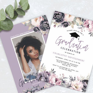 Elegant Watercolor Floral Photo Graduation Party Invitation