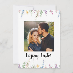 Elegant Watercolor Floral Photo Happy Easter Holiday Card