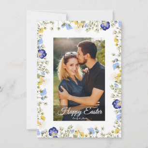 Elegant Watercolor Floral Photo Happy Easter  Holiday Card