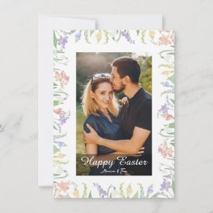 Elegant Watercolor Floral Photo Happy Easter Holiday Card