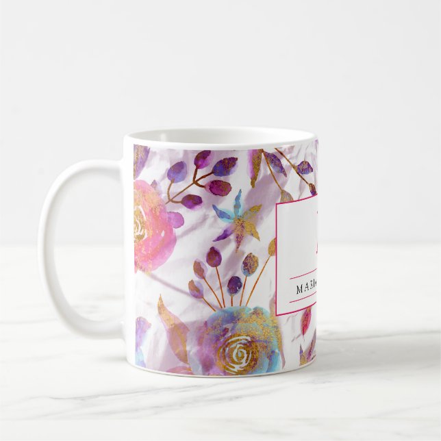 Elegant watercolor floral Pink and white   Coffee Mug (Left)