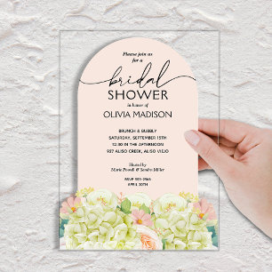 Elegant Watercolor Floral Pink Bridal Shower Acrylic Invitations