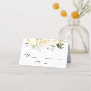 Elegant Watercolor Floral Pink Ivory Wedding Place Card