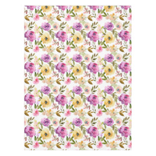Elegant Watercolor Floral Pink Purple Yellow Tablecloth