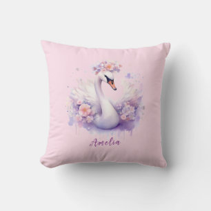 Elegant Watercolor Floral Pink Swan Daughter Gift Throw Pillow