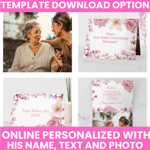 Elegant Watercolor Floral Purple and Pink Keepsake Card