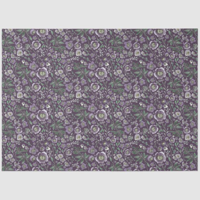 Elegant Watercolor Floral Purple Tissue Paper (Front)