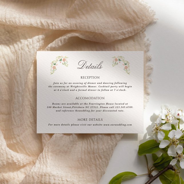 Elegant Watercolor Floral Rococo Wedding Details Enclosure Card (Creator Uploaded)