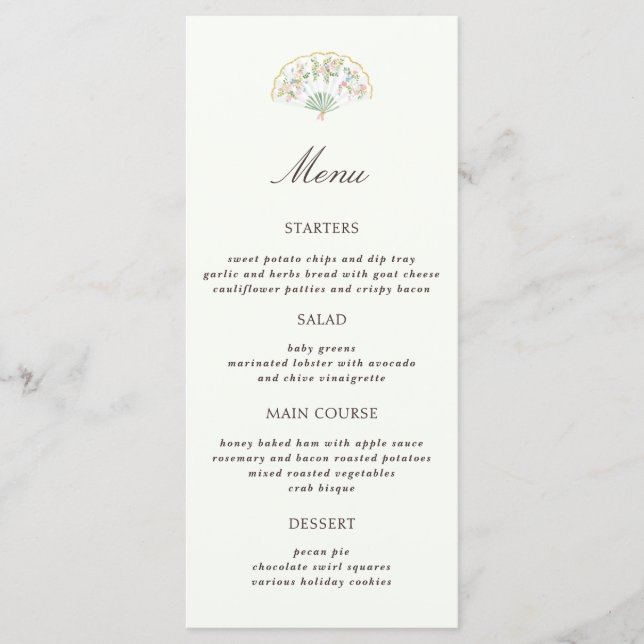 Elegant Watercolor Floral Rococo Wedding Menu (Front)