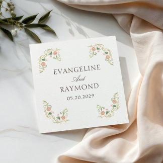 Elegant Watercolor Floral Rococo Wedding  Napkin