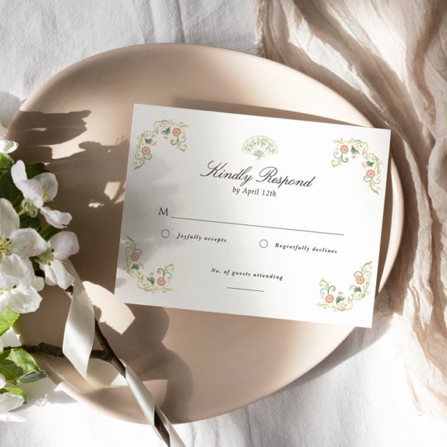 Elegant Watercolor Floral Rococo Wedding RSVP Card (Creator Uploaded)