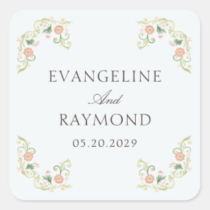 Elegant Watercolor Floral Rococo Wedding  Square Sticker