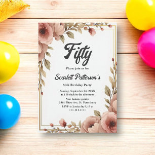 Elegant Watercolor Floral Romantic 50th Birthday Invitation