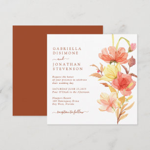 Elegant Watercolor Floral Rust Terracotta Wedding Invitation