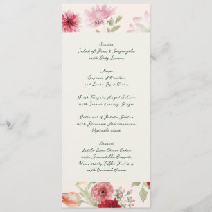 Elegant Watercolor Floral Sage Garden Wedding Menu