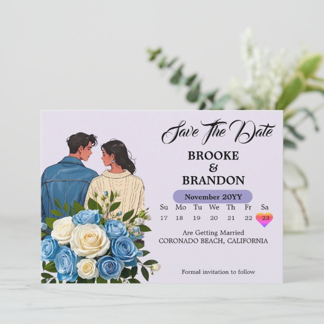 Elegant Watercolor Floral Save the Date Card (Standing Front)