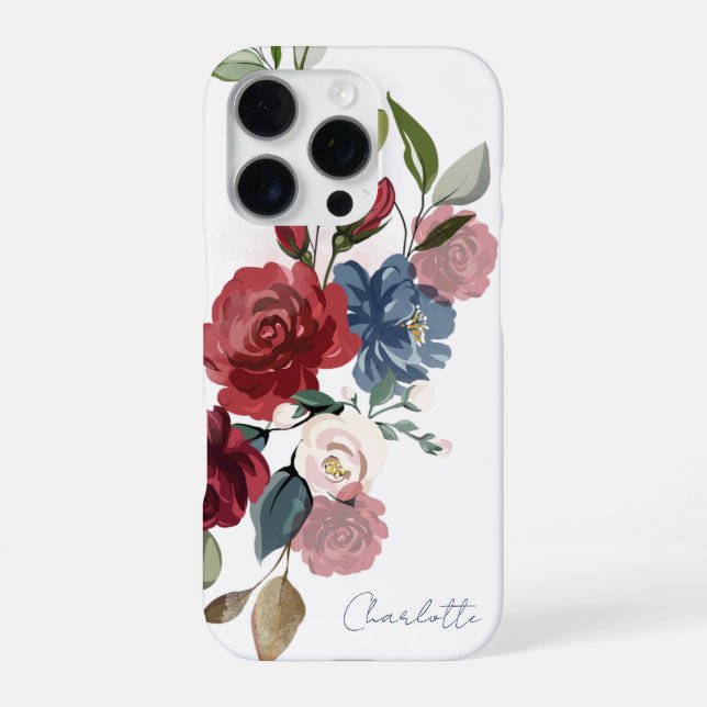 Elegant Watercolor Floral Script Personalized iPhone Case (Back)
