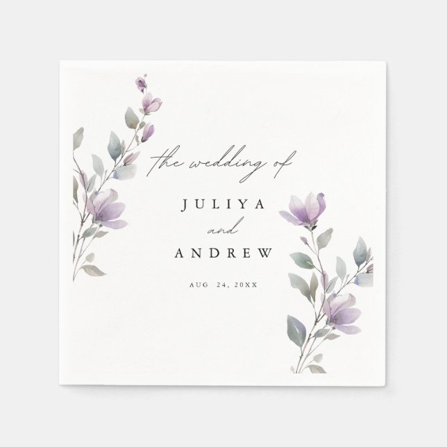 Elegant watercolor floral script wedding  napkin (Front)