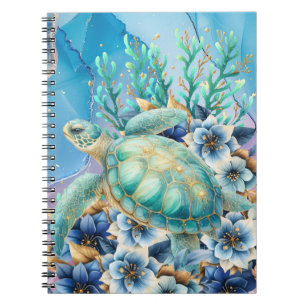 Elegant Watercolor Floral Sea Turtle Notebook