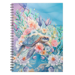 Elegant Watercolor Floral Sea Turtle Notebook
