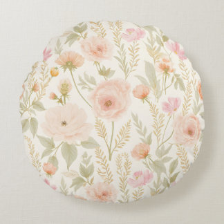 Elegant Watercolor Floral Seamless Pattern Round Pillow