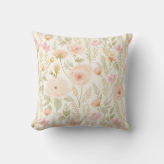 Elegant Watercolor Floral Seamless Pattern Throw Pillow