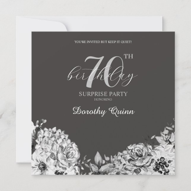 Elegant Watercolor Floral Surprise Birthday Party Invitation (Front)