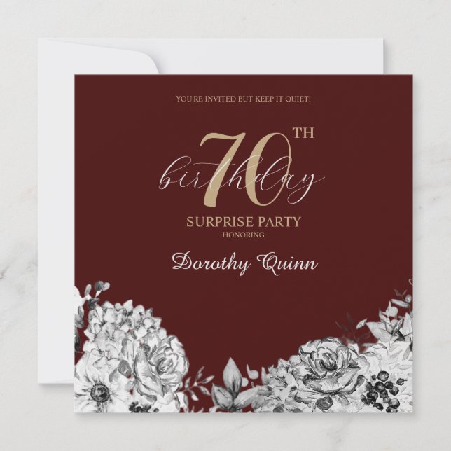 Elegant Watercolor Floral Surprise Birthday Party Invitation (Front)
