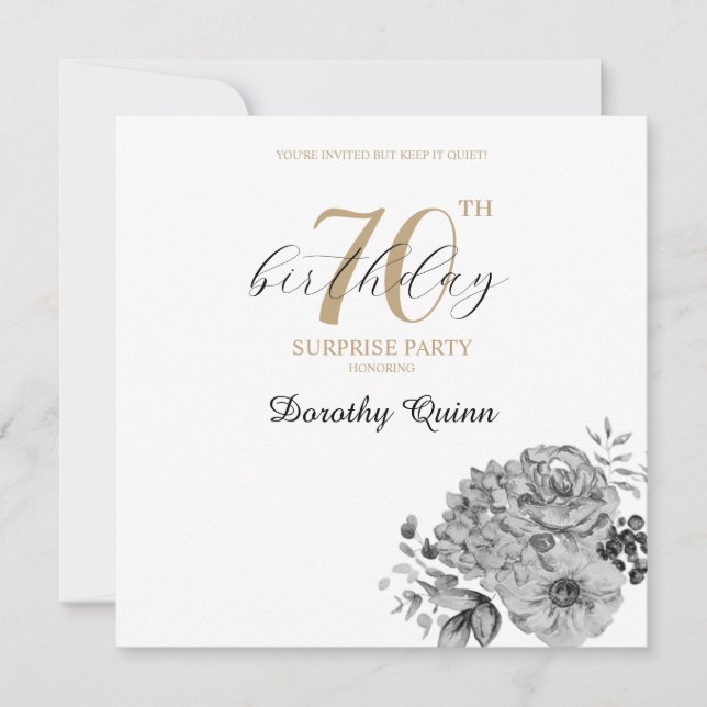 Elegant Watercolor Floral Surprise Birthday Party Invitation (Front)