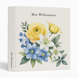 Elegant Watercolor Floral Teacher's Name Keepsake Binder