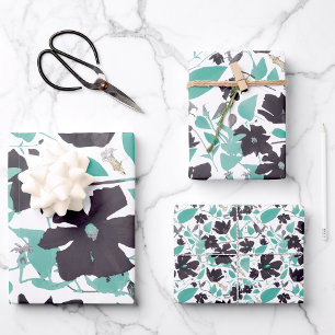 Elegant Watercolor Floral Teal Wrapping Paper Sheet