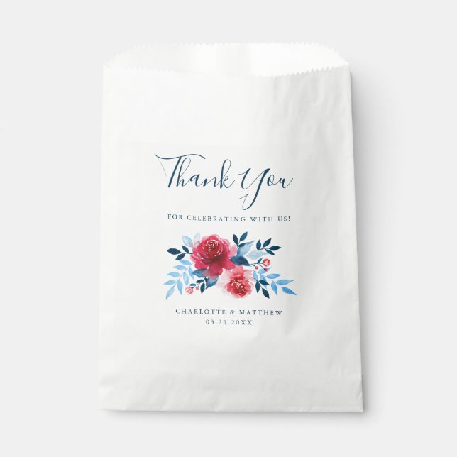 Elegant Watercolor Floral  Thank You Wedding Favour Bag (Front)