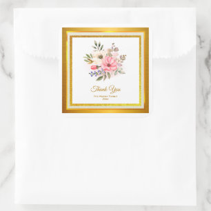 Elegant Watercolor Floral Thank You Wedding Square Sticker