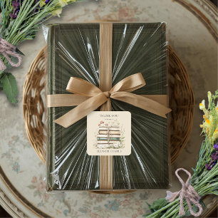 Elegant Watercolor Floral Vintage Books Thank You Square Sticker
