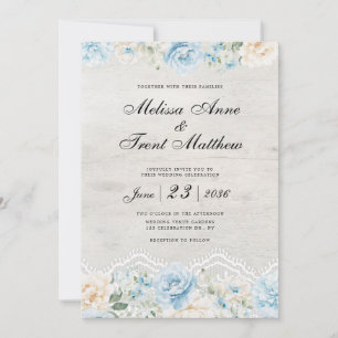 Elegant Watercolor Floral Vintage Lace Wedding Invitation