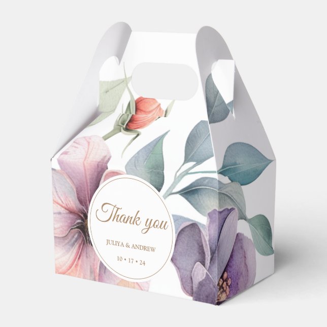 Elegant Watercolor floral wedding  Favor Box (Front Side)