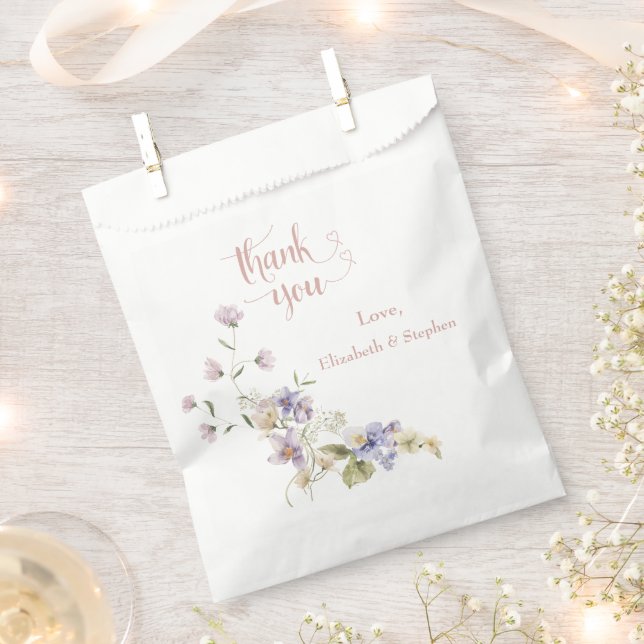 Elegant Watercolor Floral Wedding Favour Bags (Clipped)