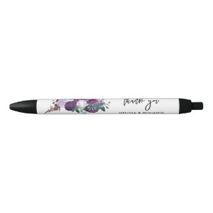 Elegant Watercolor Floral Wedding Favours Black Ink Pen