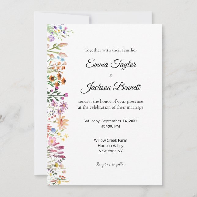 Elegant Watercolor Floral Wedding Invitation (Front)