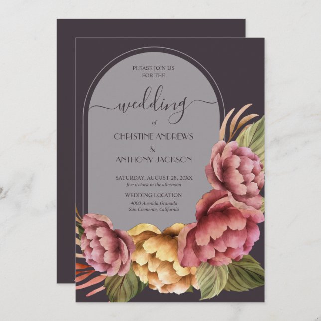 Elegant Watercolor Floral Wedding Invitation (Front/Back)