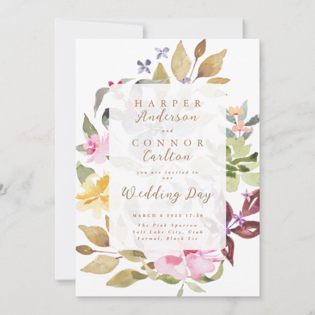 Elegant Watercolor Floral Wedding Invitation (Front)