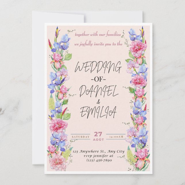 Elegant Watercolor Floral Wedding Invitation (Front)