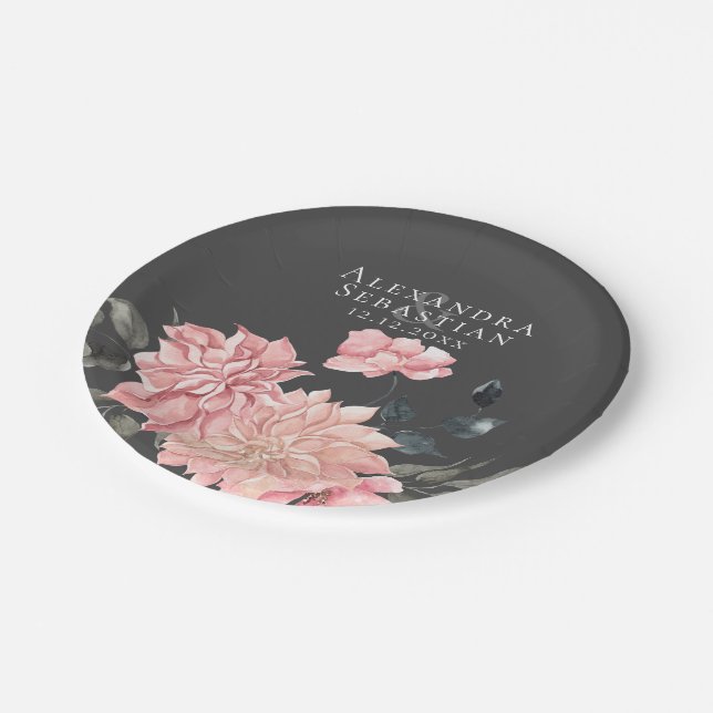 Elegant Watercolor Floral Wedding Paper Plate (Angled)