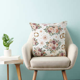 Elegant Watercolor Floral Wedding Pattern Throw Pillow