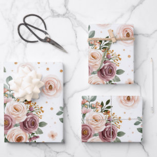 Elegant Watercolor Floral Wedding Pattern Wrapping Paper Sheet