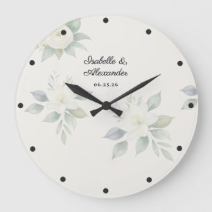 Elegant Watercolor Floral Wedding Personalized Large Clock