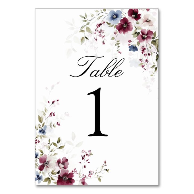 Elegant Watercolor Floral Wedding Personalized Table Number (Front)