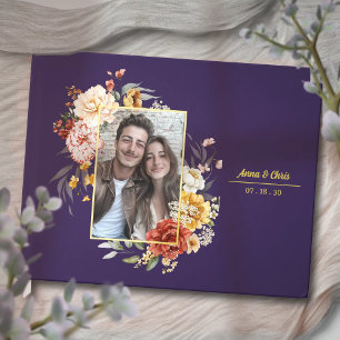 Elegant Watercolor Floral Wedding Photo Gold Guest Book